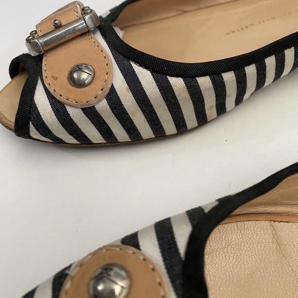Giuseppe Zanotti Ballet Flat Nautical Striped Black White Peep Buckle St… - Picture 10 of 12